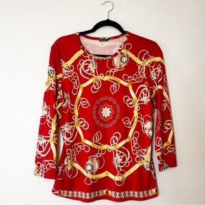 J. McLaughlin Women’s Silk Blend Long-Sleeve Equestrian Print Top Size Large